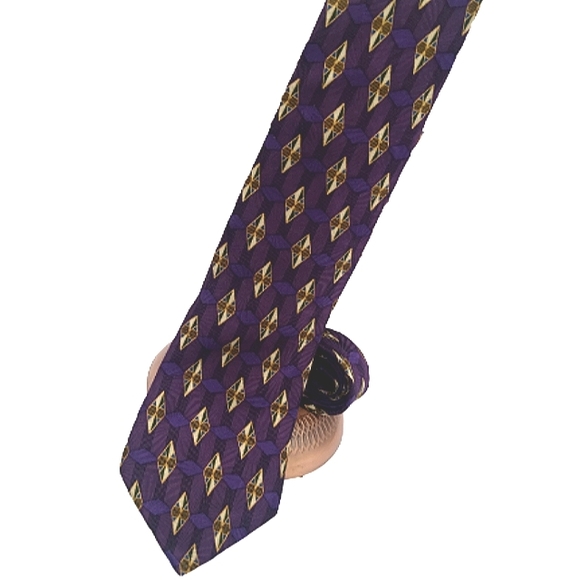 Barrington 100% Silk Purple Jacquard Geometric Foulard Necktie Men's Tie - Picture 1 of 12